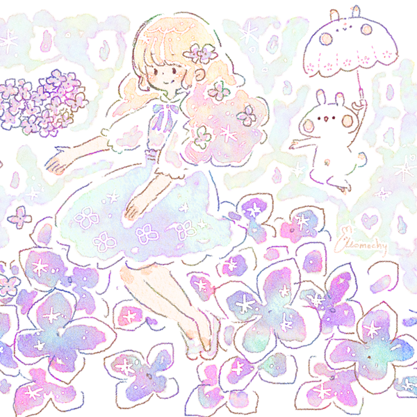【フレーム付】イラスト手描き オリジナル 紫陽花と女の子