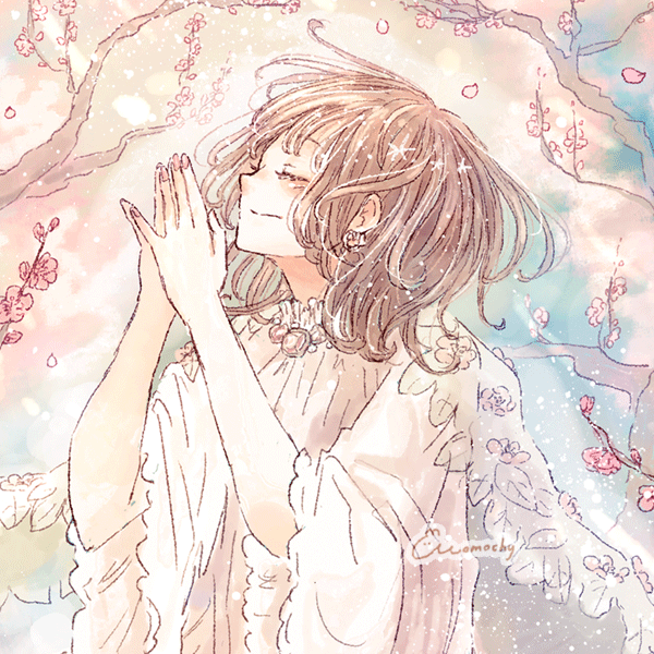 フリーアイコン 梅の花とセミロングの女の子のイラスト Momochyのおうち イラストレーターももちーのwebサイト