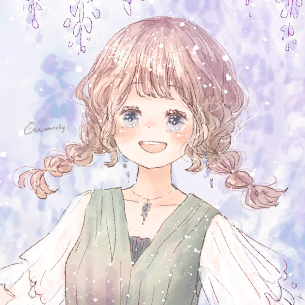 フリーアイコン＊藤の花と三つ編みの女の子のイラスト