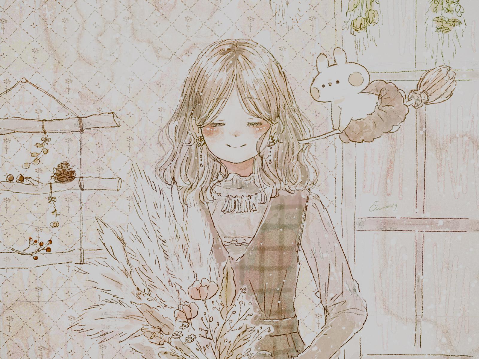 パソコンのデスクトップ画像 壁紙に使える パンパスグラスのイラスト Momochyのおうち イラストレーターももちーのwebサイト