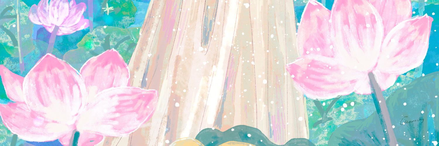 フリーヘッダー 蓮の花 ハス と女の子 Momochyのおうち イラストレーターももちーのwebサイト