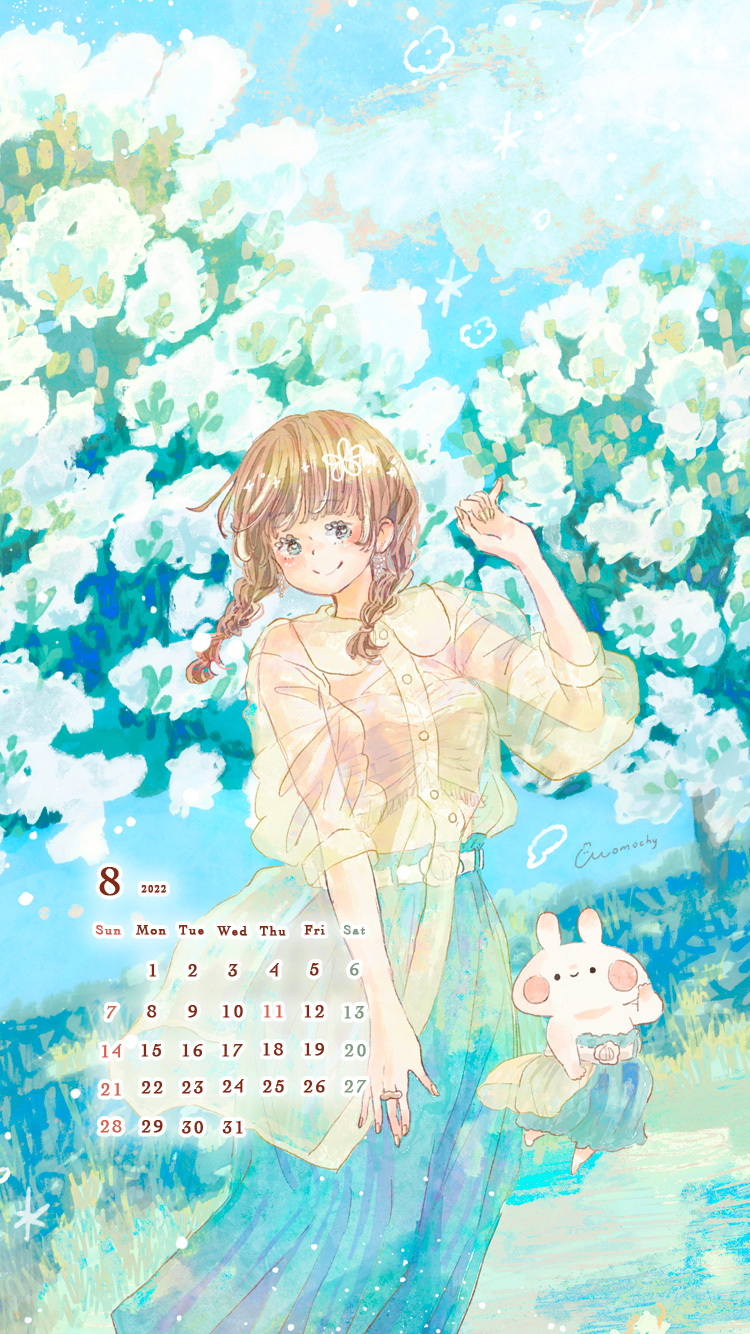 ロック画面や待ち受け スマホ壁紙に使える 22年8月のカレンダーイラスト Momochyのおうち イラストレーターももちーのwebサイト ロック画面や待ち受け スマホ壁紙に使える 22年8月のカレンダーイラスト Momochyのおうち イラストレーターももちーのwebサイト