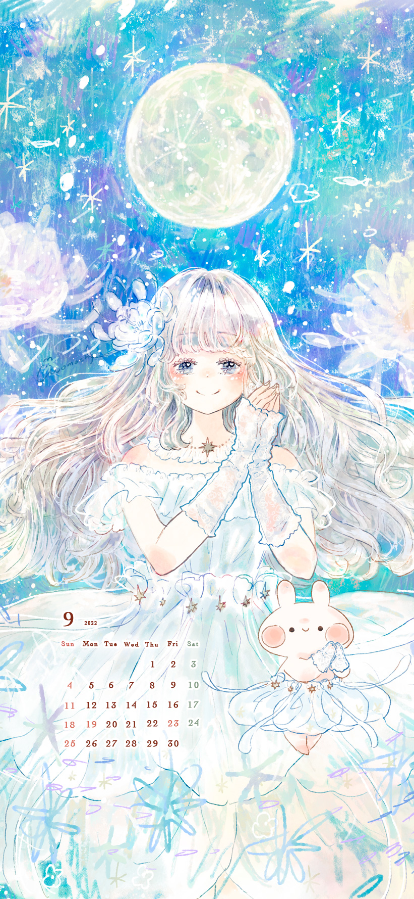 ロック画面や待ち受け スマホ壁紙に使える 22年9月のカレンダーイラスト Momochyのおうち イラストレーターももちーのwebサイト