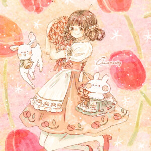フリーアイコン＊牡丹桜と女の子のイラスト