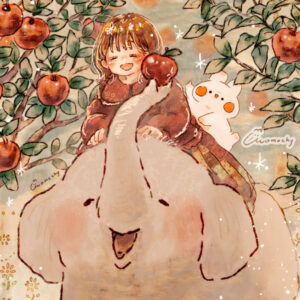 フリーヘッダー＊ポインセチアとトナカイと女の子