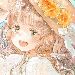 【2022年 寅年】おしゃれでかわいい年賀状デザイン無料配布❁7 蓮と竹の女の子と子トラ(縦)